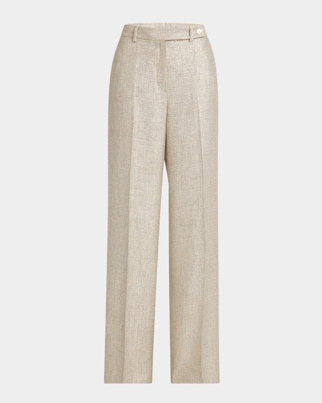 Metallic Crepe Straight-Leg Trousers